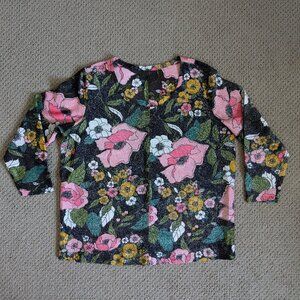 Vintage shimmery metallic floral long-sleeve shirt; size L